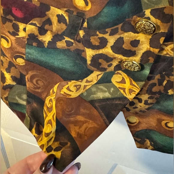 90’s VTG The Limited Women's Silk Leopard Geometric Preppy Vest M/L Gold Buttons - Picture 8 of 13